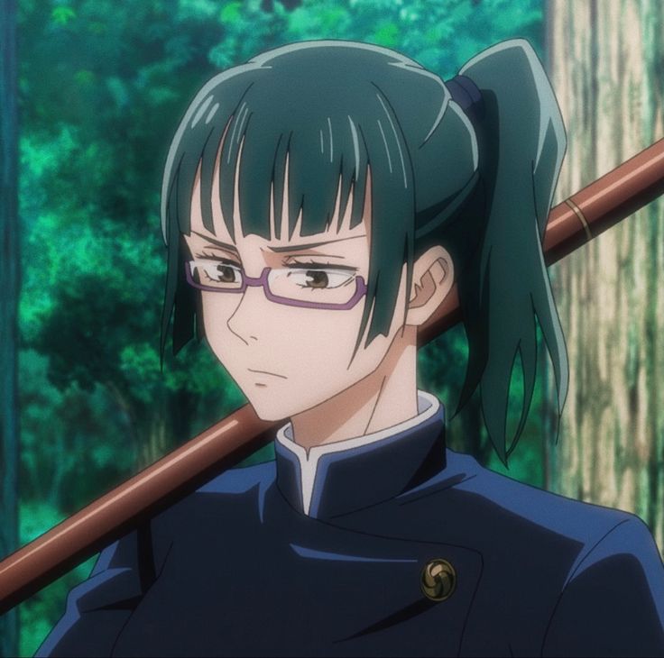 an anime character with glasses holding a stick