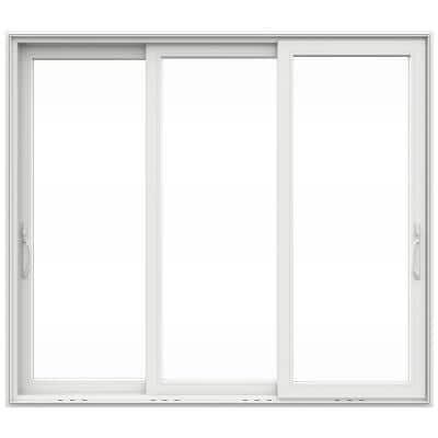 an open white sliding glass door on a white background with clippings to the side