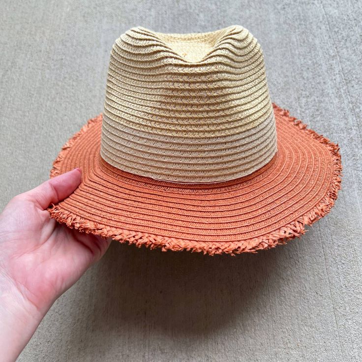 & Other Stories Colorblock Straw Hat. The Top Layer Is A Tan Color, The Middle Is Cream, And The Bottom Is Rust. There Is A Slight Fringe Around The Brim. Size S / 54. New And Never Worn! Orange Summer Hat For Beach Season, Orange Summer Sun Hat For Vacation, Orange Summer Hat, Orange Adjustable Summer Hat, Adjustable Orange Summer Hat, Adjustable Orange Straw Hat For Summer, Orange Brimmed Sun Hat For Vacation, Orange Brimmed Straw Hat For Beach, Orange Straw Hat For Summer Vacation