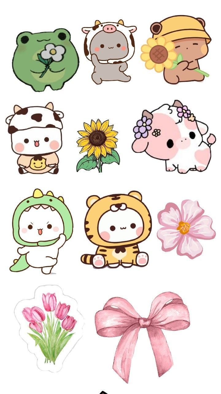 some stickers with animals and flowers on them