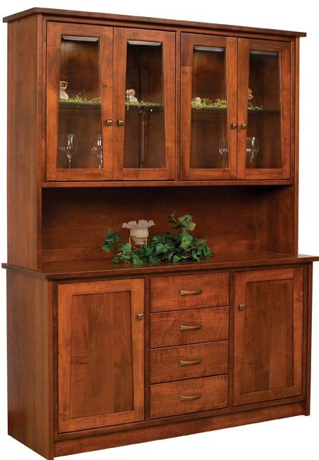 a wooden cabinet with glass doors and drawers