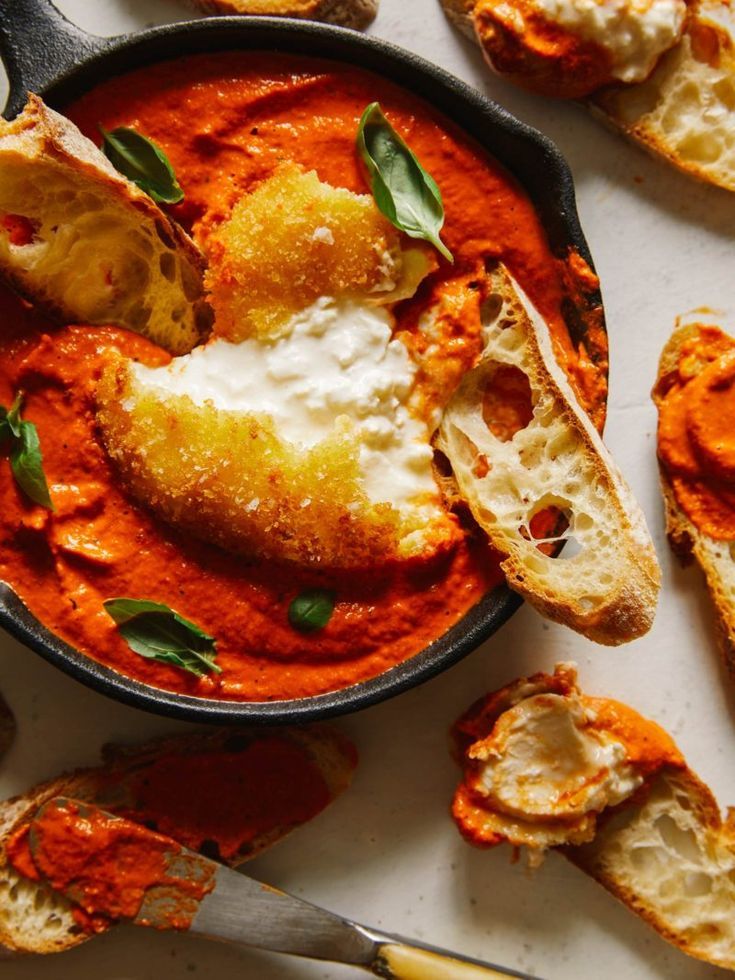 some bread and tomato sauce in a pan