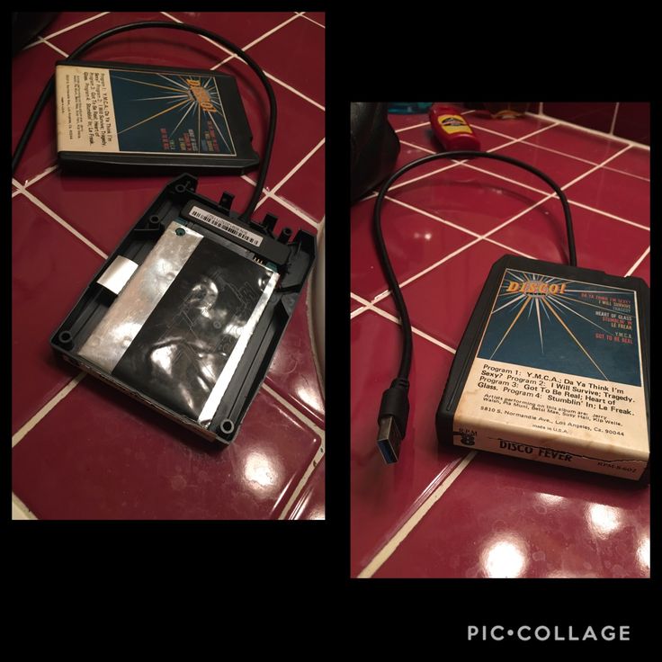 two pictures of an electronic device on a red tile floor with wires attached to it