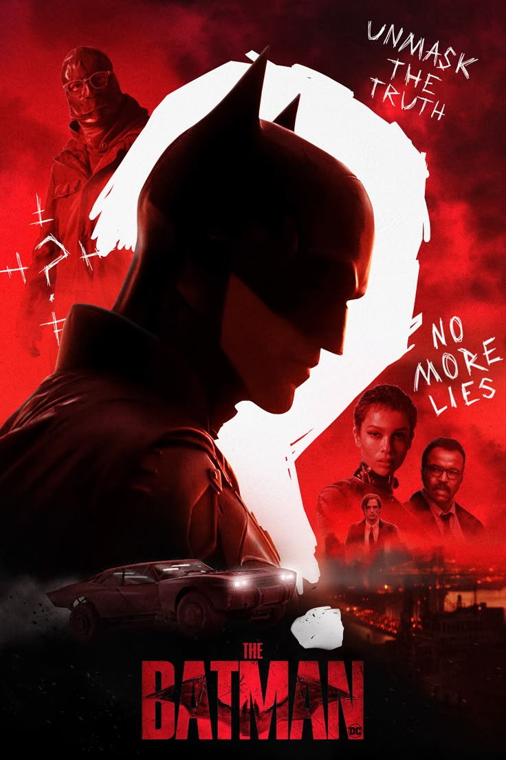 the batman movie poster is shown in red