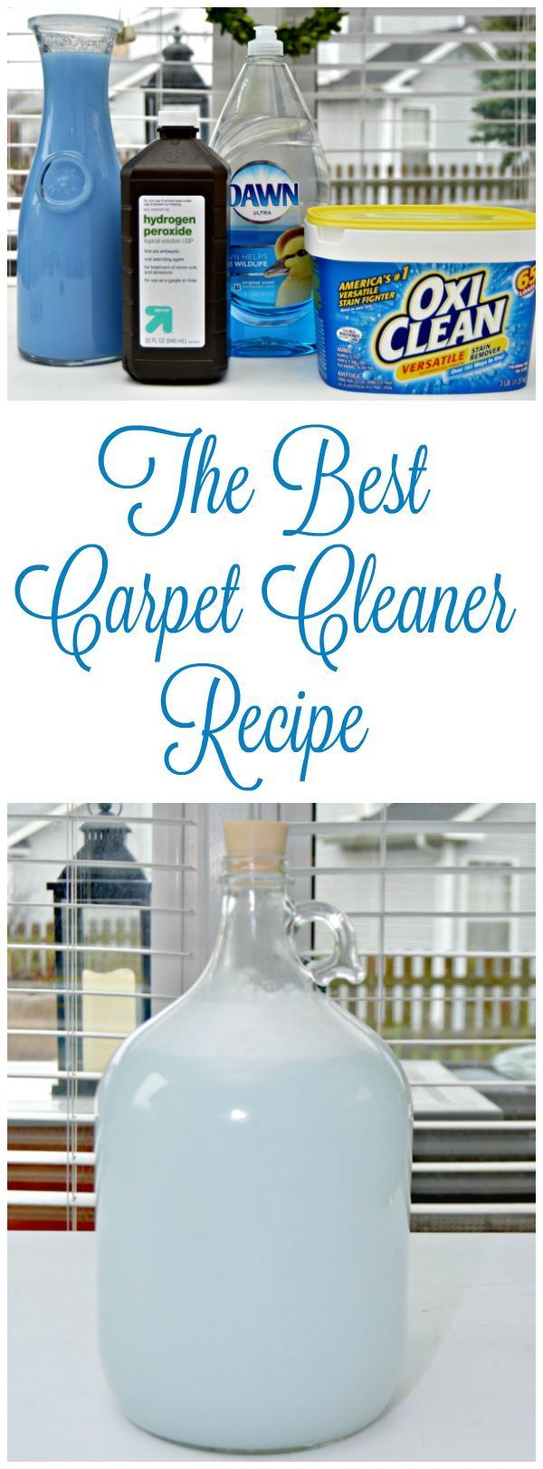 the best carpet cleaner recipe is in front of shelves with bottles and containers on them