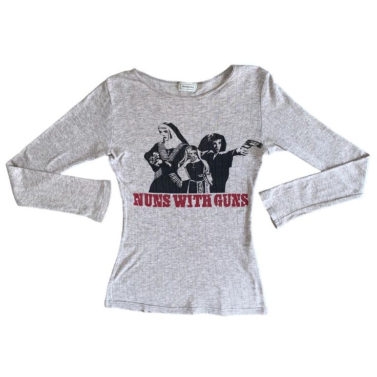 Vintage and Hysteric Glamour "nuns with guns" long... - Depop Digital Closet, Hysteric Glamour, Fitted Silhouette, Sweater Weather, Stretch Cotton, Long Sleeve Shirt, Sleeve Shirt, Long Sleeve Shirts, Dress Up