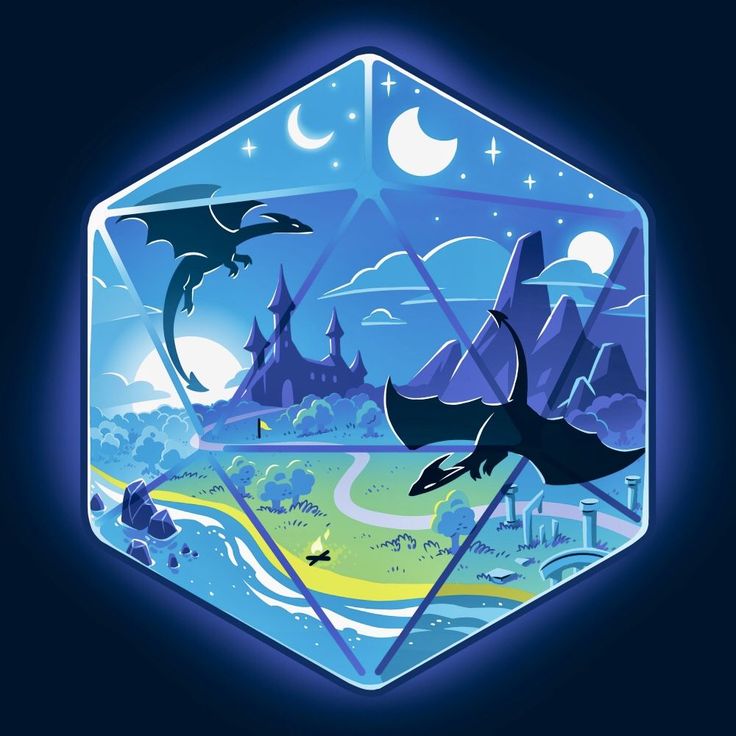 an illuminated hexagonal object with dinosaurs and other animals in it, against a blue background