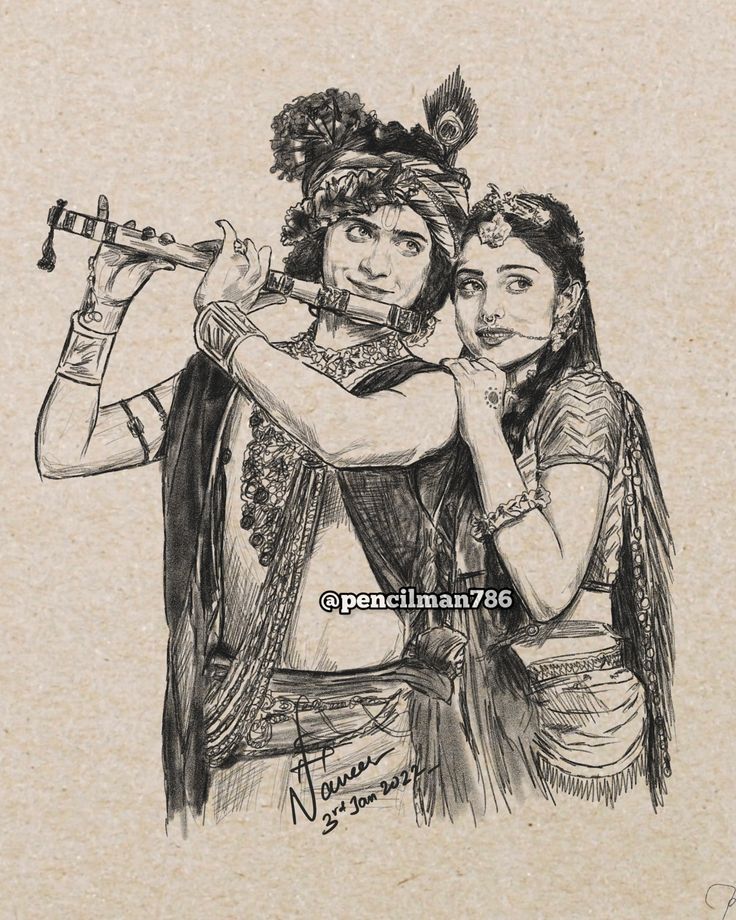 a drawing of two people holding something in one hand and looking at the other with an arrow