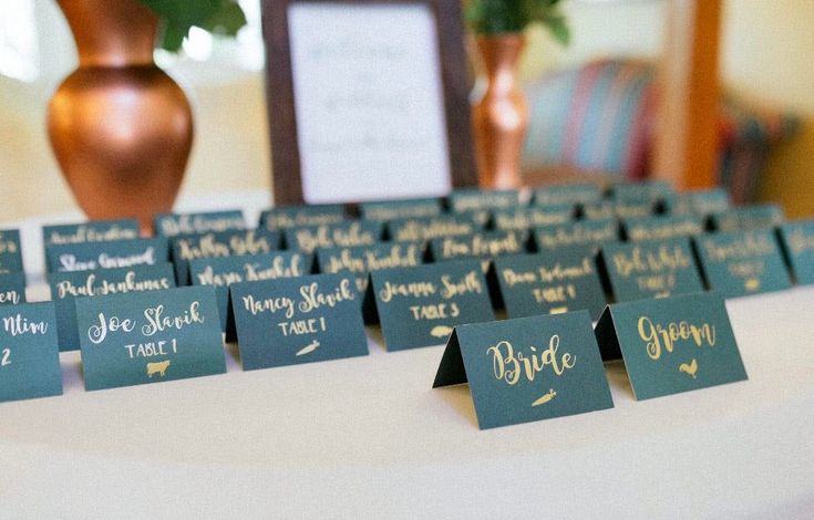 place cards are set up on a table