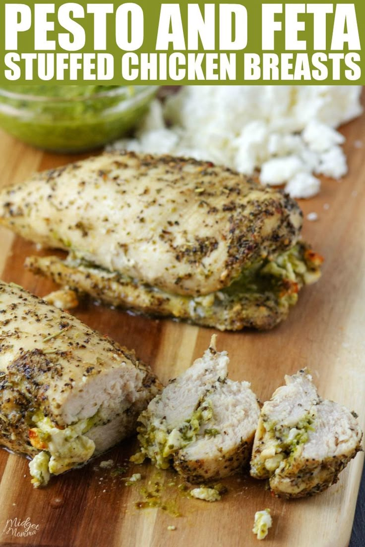 Low Carb Pesto, Pesto Stuffed Chicken, Feta Stuffed Chicken, Pesto Chicken Breast, Feta Stuffed Chicken Breast, Chicken Dinner Recipe, Zucchini Feta, Stuffed Chicken Breasts, Feta Chicken