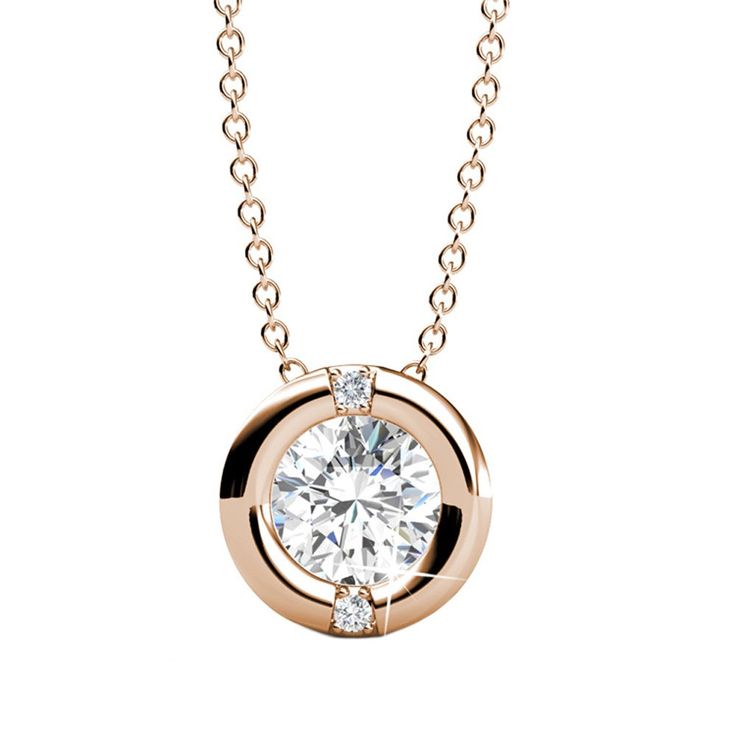 PRICES MAY VARY. ROSE GOLD NECKLACE DETAILS - 16 in Chain with 2 in extender, .5 in Rose Gold Plated pendant with 2 small 2mm CZ and 1 larger 6mm CZ. This necklace is absolutely beautiful! This is the perfect necklace for the amazing woman in your life, she will not be able to wait to show off her new pendant w/ crystals to all of her friends! JEWELRY FOR WOMEN - These necklaces are the perfect fashion accessory for any woman! This fashion necklace will flatter anyone, with the beautiful crystal Affordable Round Jewelry Gift For Her, Meaningful Jewelry Diamond, Diamond Pendant Necklace Vintage, Cheap Costume Jewelry With Round Pendant, Cheap Jewelry With Brilliant Round Cut, Cheap Crystal Round Pendant Jewelry, Cheap Jewelry With Prong Setting For Gifts, Cheap Round Pendant Necklaces For Party, Cheap Casual Round Pendant Jewelry