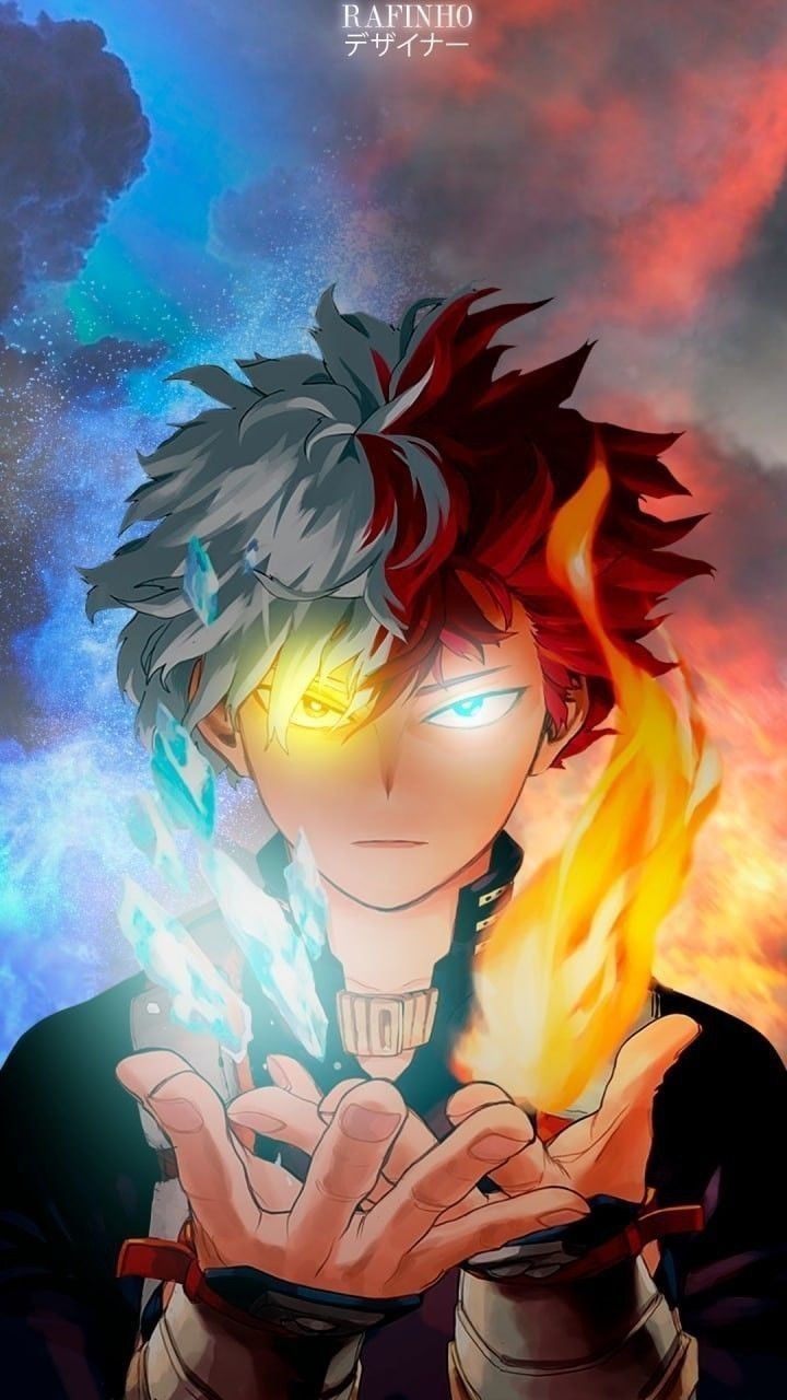 an anime character with red hair and blue eyes holding his hand up to the camera