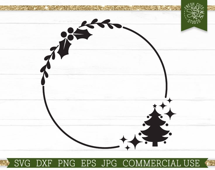 christmas wreath with holly tree svg dxf eps png example for commercial use