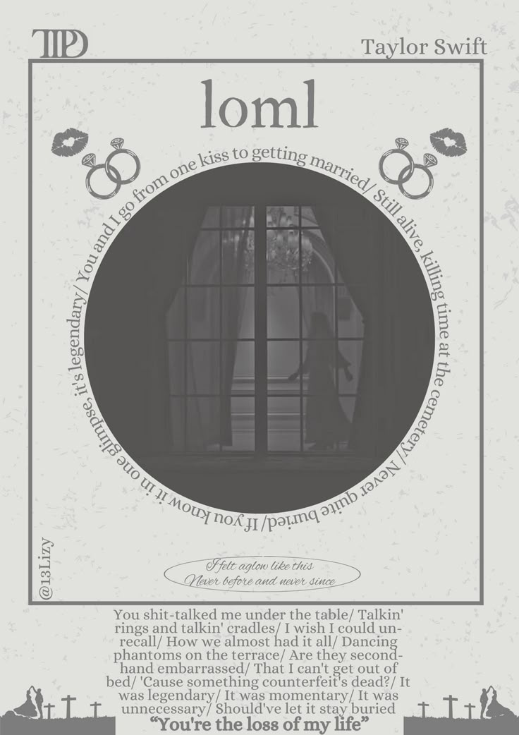 an old poster with the words lom written in black and white, on it