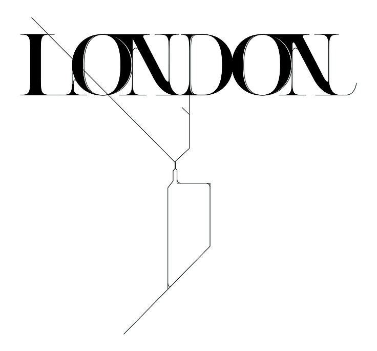 the word london is shown in black and white