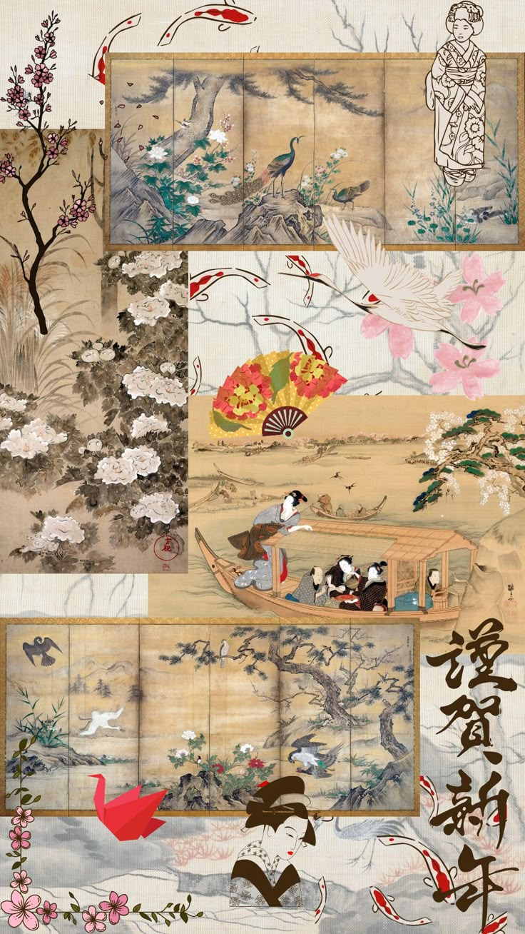 Chinese Moodboard Aesthetic, Japanese Aesthetic Culture, Traditional Korean Art Aesthetic, Japanese Scrapbook Ideas, Japanese Moodboard Aesthetic, Traditional Japanese Art Aesthetic, Japan Moodboard Aesthetic, Japanese Collage Art, Japanese Journal Aesthetic