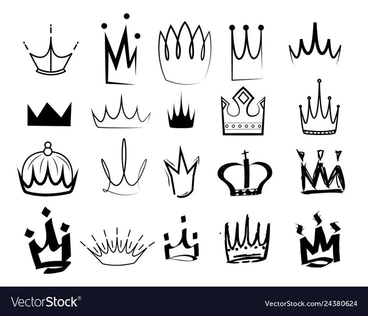 a set of crowns drawn in black and white