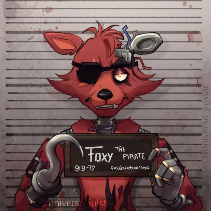 a red fox is holding a sign that says the foxy pirate on it's chest