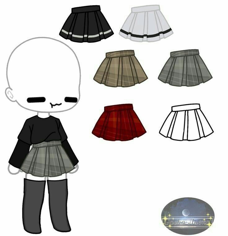 the paper doll is wearing different skirts