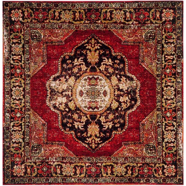 The perfect decorative centerpiece for any room can be found in Vintage Hamadan Collection. Classic motifs are vividly displayed in distinctive hues and finished in an antique patina. Expertly power-loomed of enhanced polypropylene for virtually no shedding, this collection of rugs can withstand high-traffic areas of the home with ease. Vintage designs work beautifully in the home and can be styled in a contemporary, bohemian, traditional, or casual fashion Refined machine-woven construction ens Persian Motifs, Square Area Rugs, Square Rug, Persian Area Rugs, Red Area Rug, Vintage Area Rugs, Distressed Rugs, Indoor Area Rugs, Power Loom