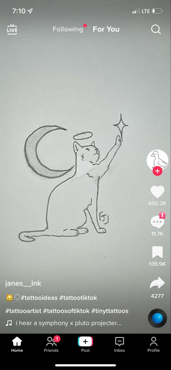 a drawing of a cat holding a star in its hand and pointing to the sky