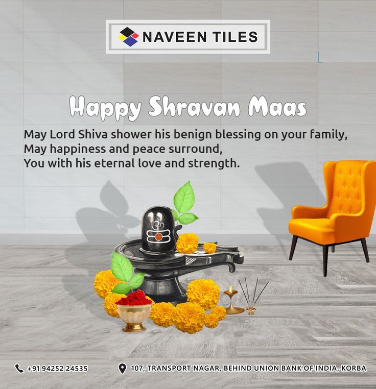 an advertisement for happy sharan masas with flowers and candles on the floor next to a yellow chair