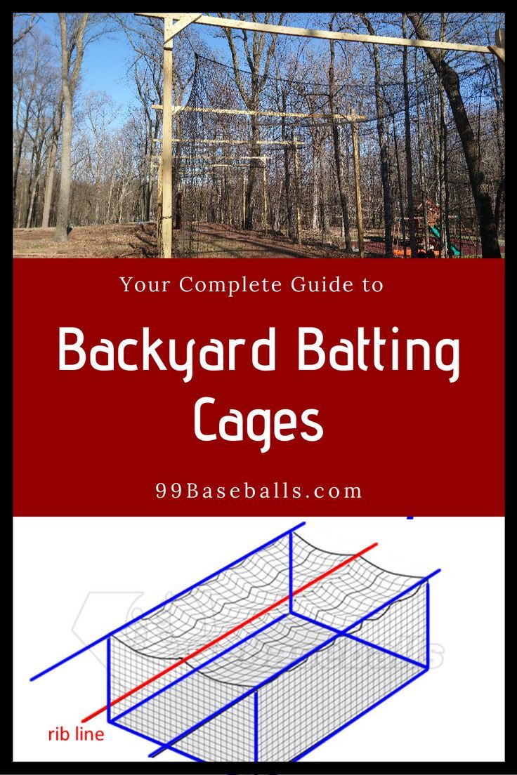 the backyard batting cage with text overlay that reads your complete guide to backyard batting cages