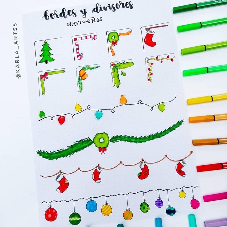 a sheet of paper with christmas drawings on it