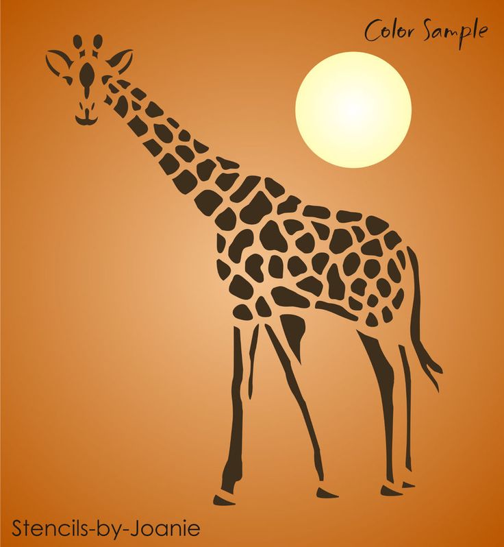 the silhouette of a giraffe is shown against an orange background with text that reads, color sample stencils by joanie