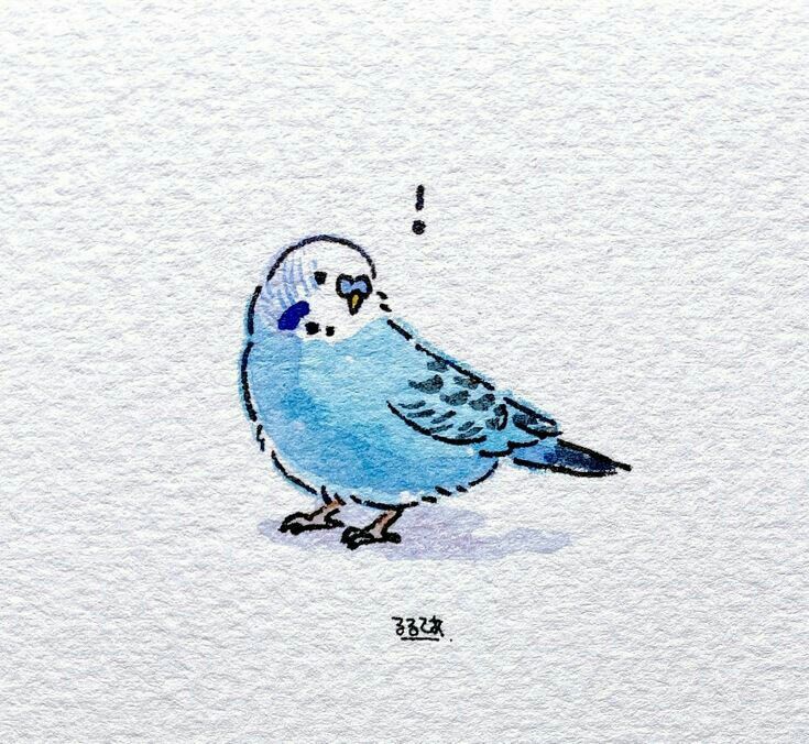 a blue bird is standing in the snow with its head turned to look like it's thinking