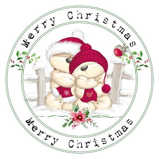 two teddy bears sitting next to each other in front of a merry christmas sign with the words merry christmas on it