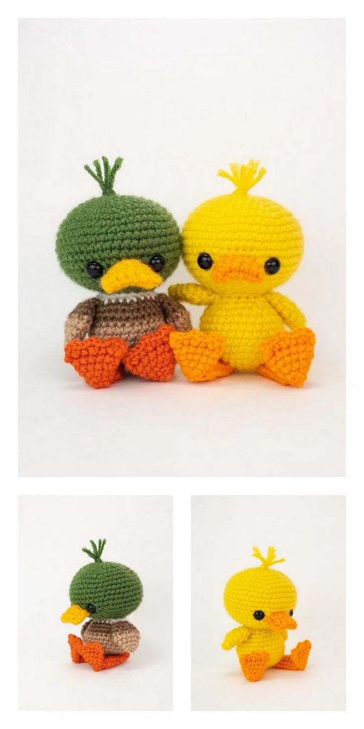 crocheted birds sitting next to each other