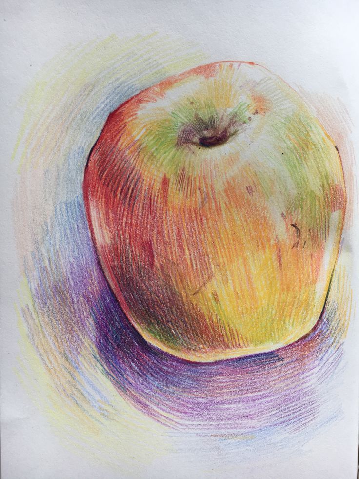 colored pencil drawing of an apple on white paper