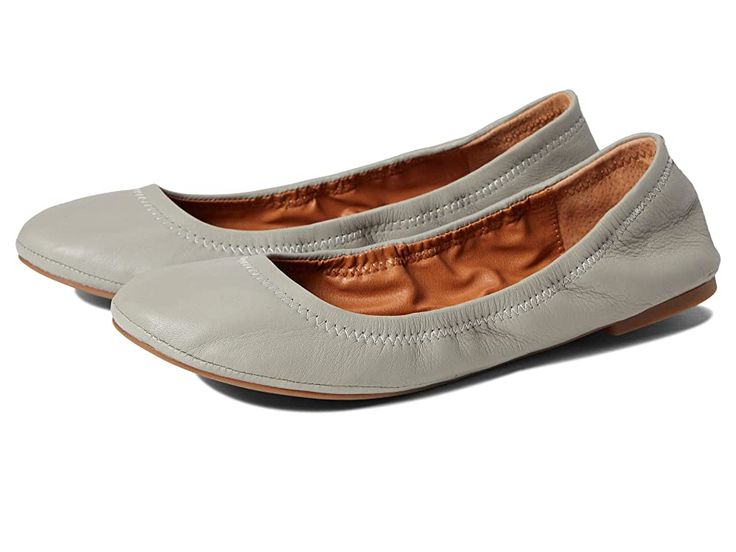 Lucky Brand Emmie - Women's Flat Shoes : Light Seagrass : The Lucky Brand Emmie flat is feminine and versatile with an easy slip-on design, elasticized topline, and a plain rounded toe. Available in leather or fabric upper finishes. Breathable man-made lining. Lightly padded footbed provides long-lasting comfort. Flexible rubber outsole. Imported. Please note: some soles may have a clover detail. Measurements: Heel Height: 1 4 in Weight: 4 oz Product measurements were taken using size 8, width M Cushioned Slip-on Ballet Flats, Leather Slip-on Ballet Flats For Spring, Casual Ballet Flats With Leather Footbed And Round Toe, Comfortable Leather Slip-ons For Spring, Comfortable Slip-ons With Leather Footbed And Almond Toe, Comfortable Everyday Slip-ons With Removable Insole, Casual Comfortable Ballet Flats With Round Toe, Comfortable Cushioned Slip-ons For Everyday, Casual Cushioned Round Toe Ballet Flats