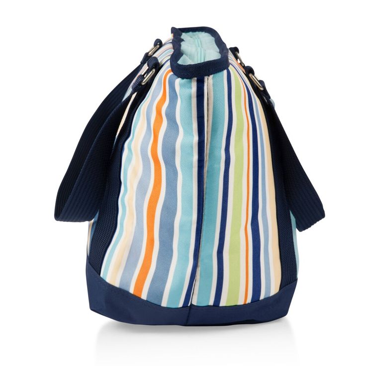 a blue and white striped bag on a white background