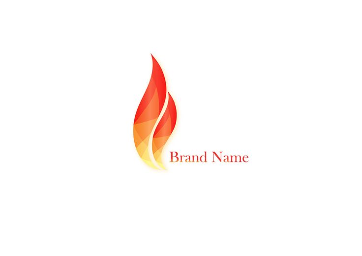 the logo for brand name is an orange and yellow flame on a white background with red lettering