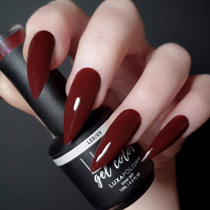 LUXA Gel Color - Cherry Bomb Deep Red Nails, Kutek Disney, Milky Nails, Red Acrylic Nails, At The Door, Cherry Bomb, روتين العناية بالبشرة, Alter Ego, Long Acrylic Nails