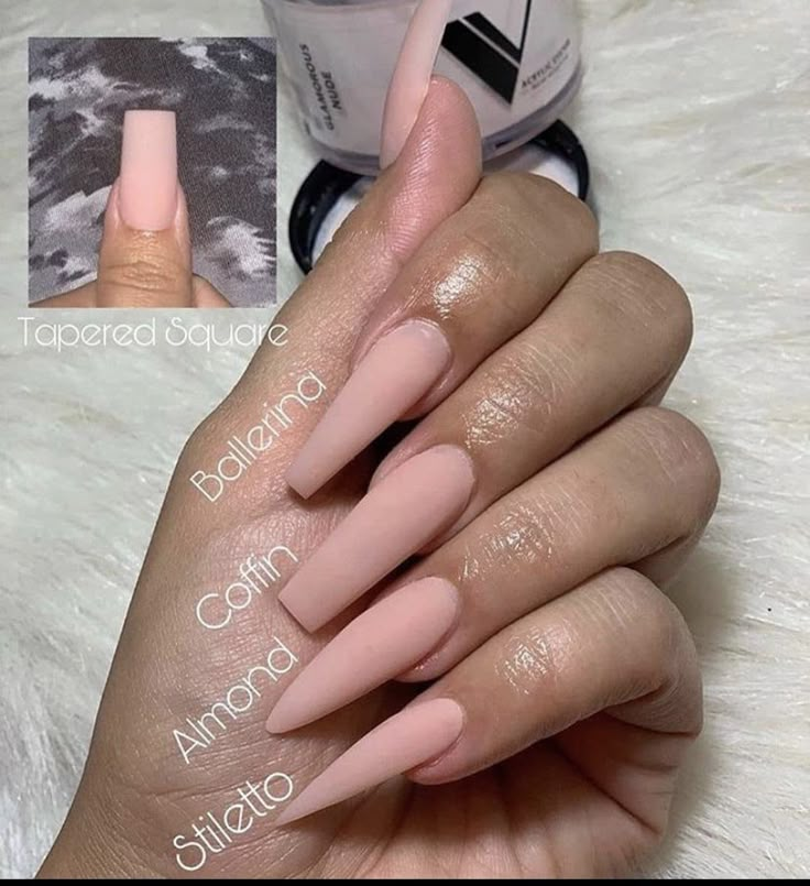 Types Of Nails Shapes, Ballerina Nails Shape, Ballerina Acrylic Nails, Ballerina Nails Designs, Pink Nail Art Designs, Acrylic Nail Shapes, Ballerina Nails, Acrylic Nails Coffin Short, Pink Nail