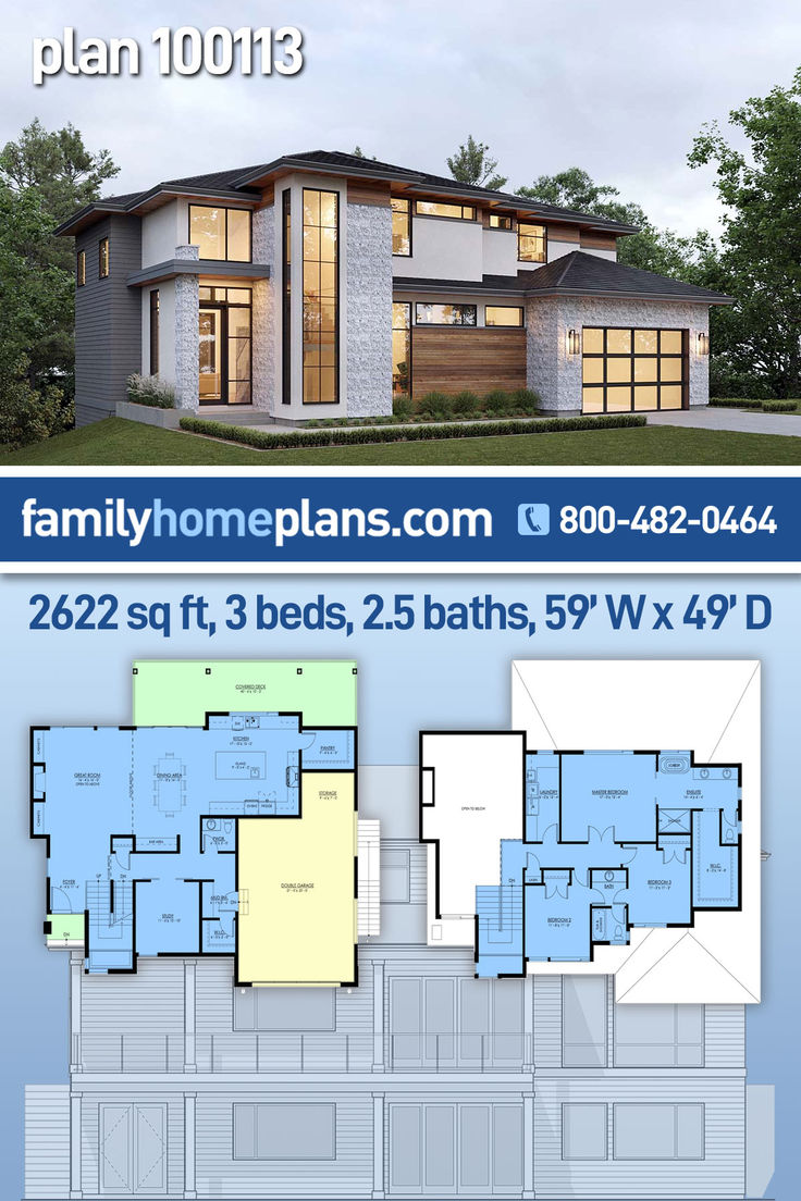 two story house plan with floor plans and measurements