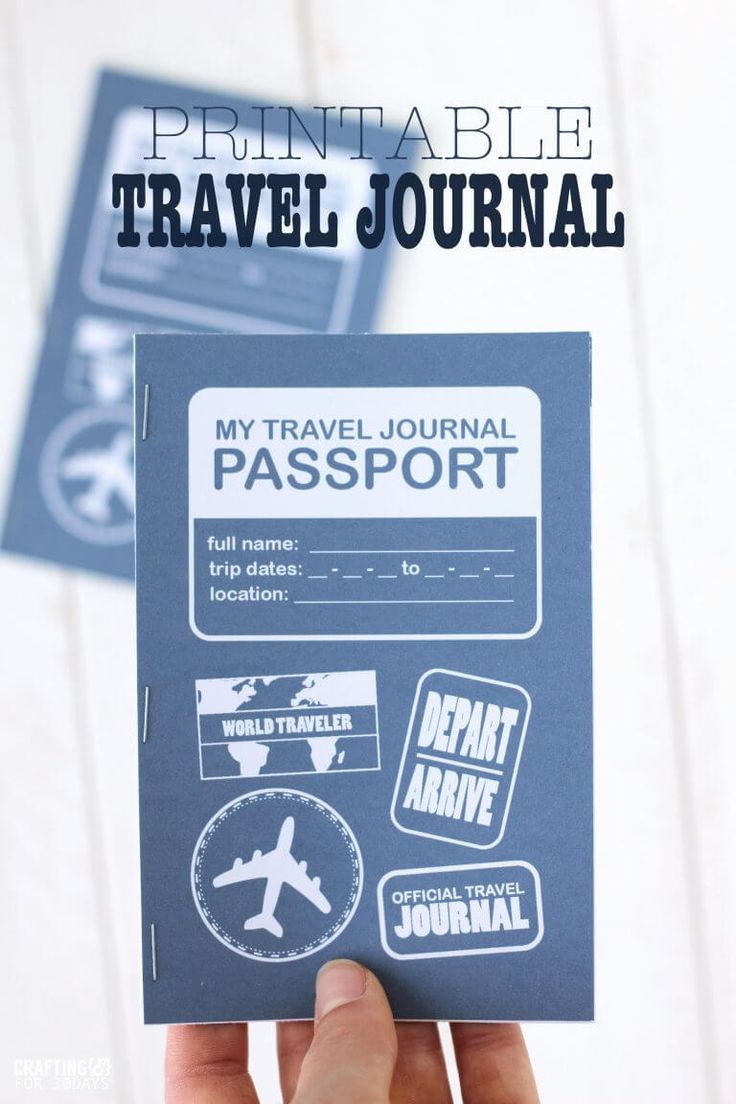 someone holding up a passport with the words printable travel journal