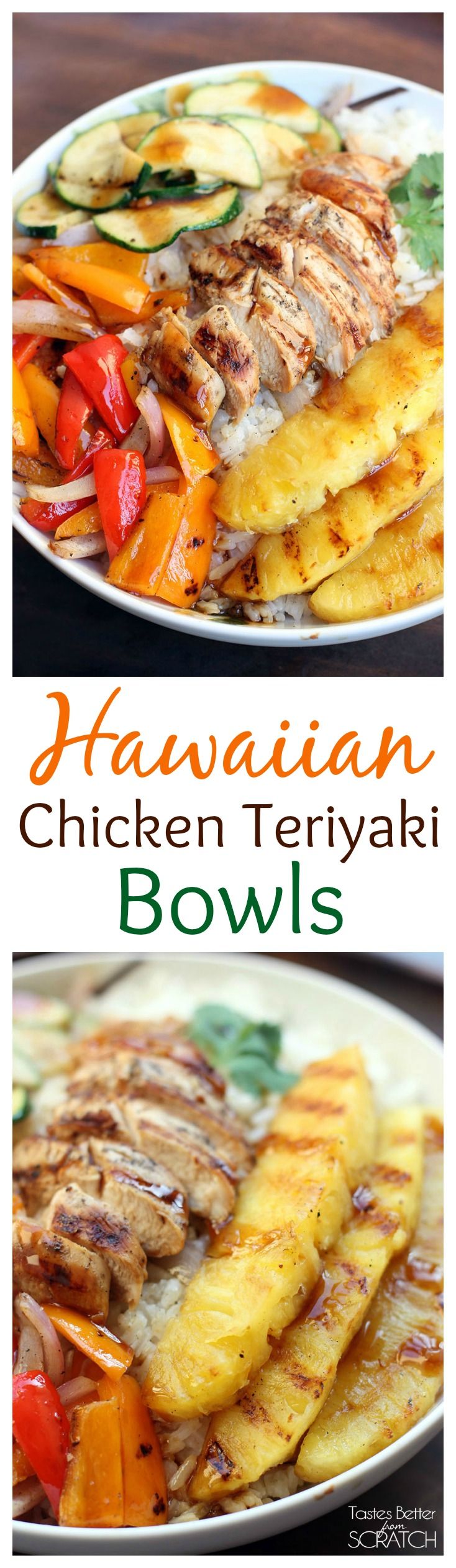 hawaiian chicken teriyaki bowls with pineapples and peppers