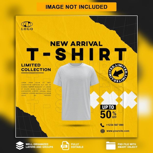 a t - shirt advertise with yellow and black colors on the back ground