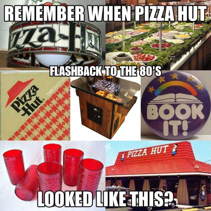 there are many different pictures that include pizza huts, boxes and other items in this collage