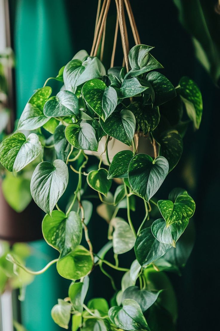 a hanging plant with green leaves on it