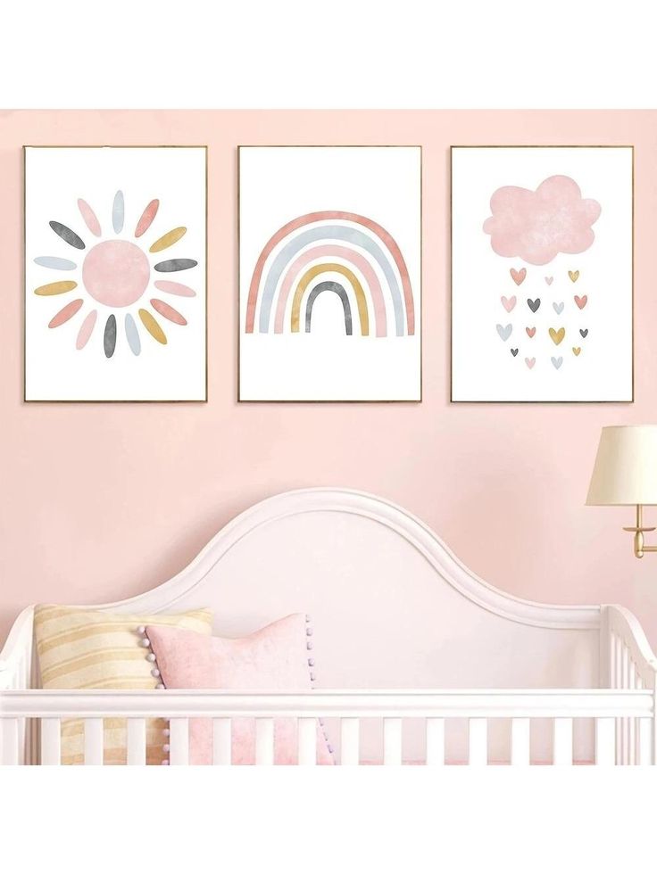 This frameless pink cartoon wall art set adds an adorable touch to any nursery. Made for baby and kids rooms, it brings a playful element with its cute design. Each piece is lightweight for easy hanging and can be arranged in any order. Brighten up your little one's room with this charming set. Color : Multicolor Product Benefits : Removable Material : Synthetic Fiber Cartoon Wall Art, Pink Cartoon, Nursery Artwork, Adorable Nursery, Nursery Paintings, Rainbow Nursery, Cartoon Wall, Personalized Canvas, Unique Canvas