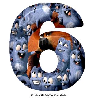 the number six is made up of cartoon characters