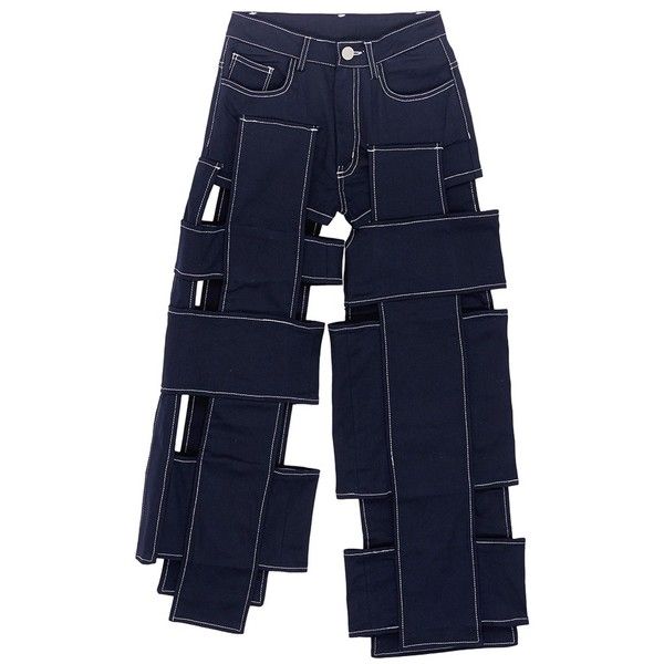 Cutout Pants, Patchwork Pants, Diy Vetement, Twill Trousers, Blue Trousers, Fashion Design Sketches, Pants Blue, Twill Pants, Denim Design