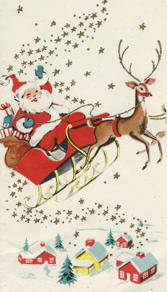 an old fashioned christmas card with santa riding on a sleigh