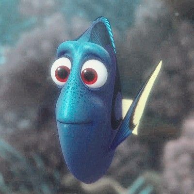 an animated blue fish with big eyes