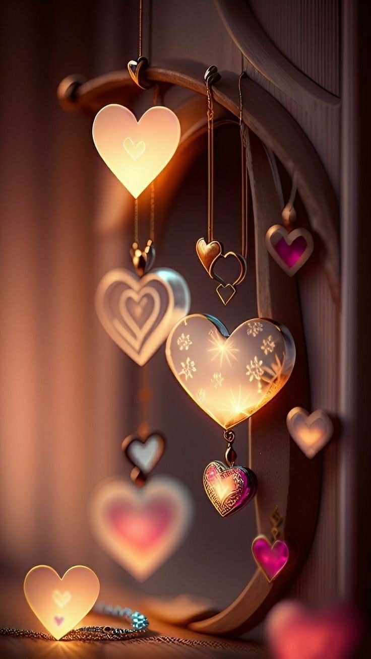 some heart shaped lights hanging from the side of a door